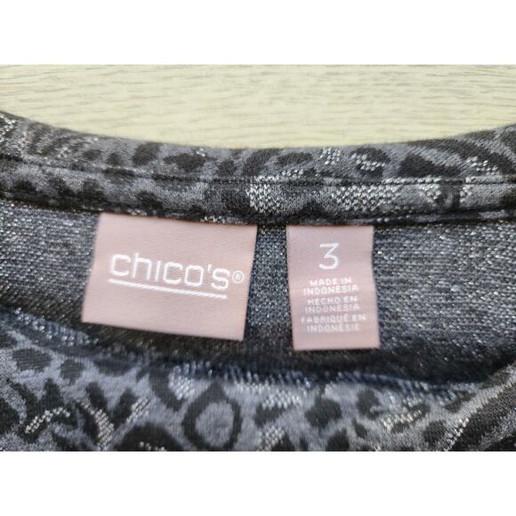 TOP/TUNIC STYLE-CHICO'S-Black Metallic Paisley-Long Length-Chico's Size 3 /LRG - Picture 6 of 15